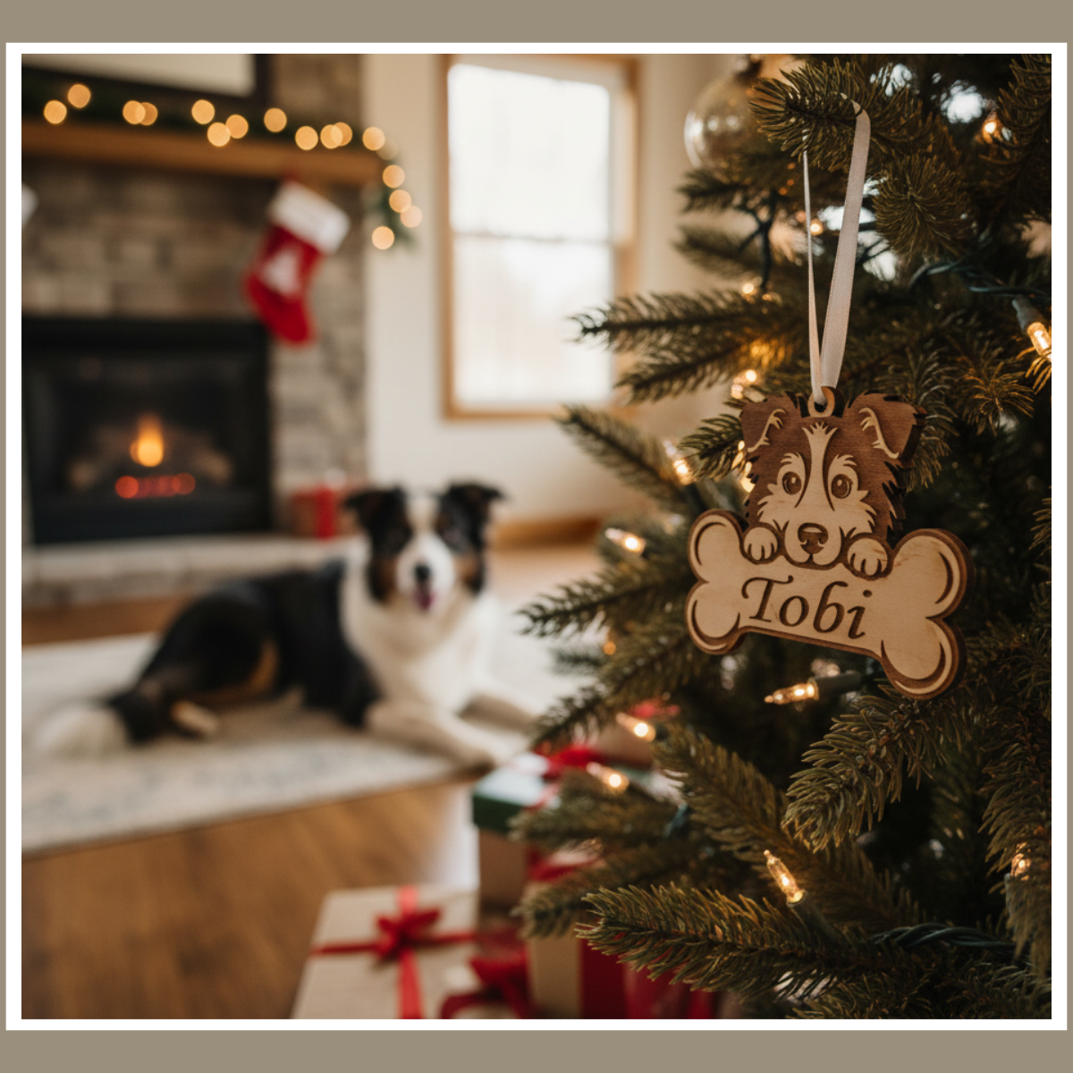 Personalizowana drewniana bombka z psem – 100 ras do wyboru, grawer z imieniem